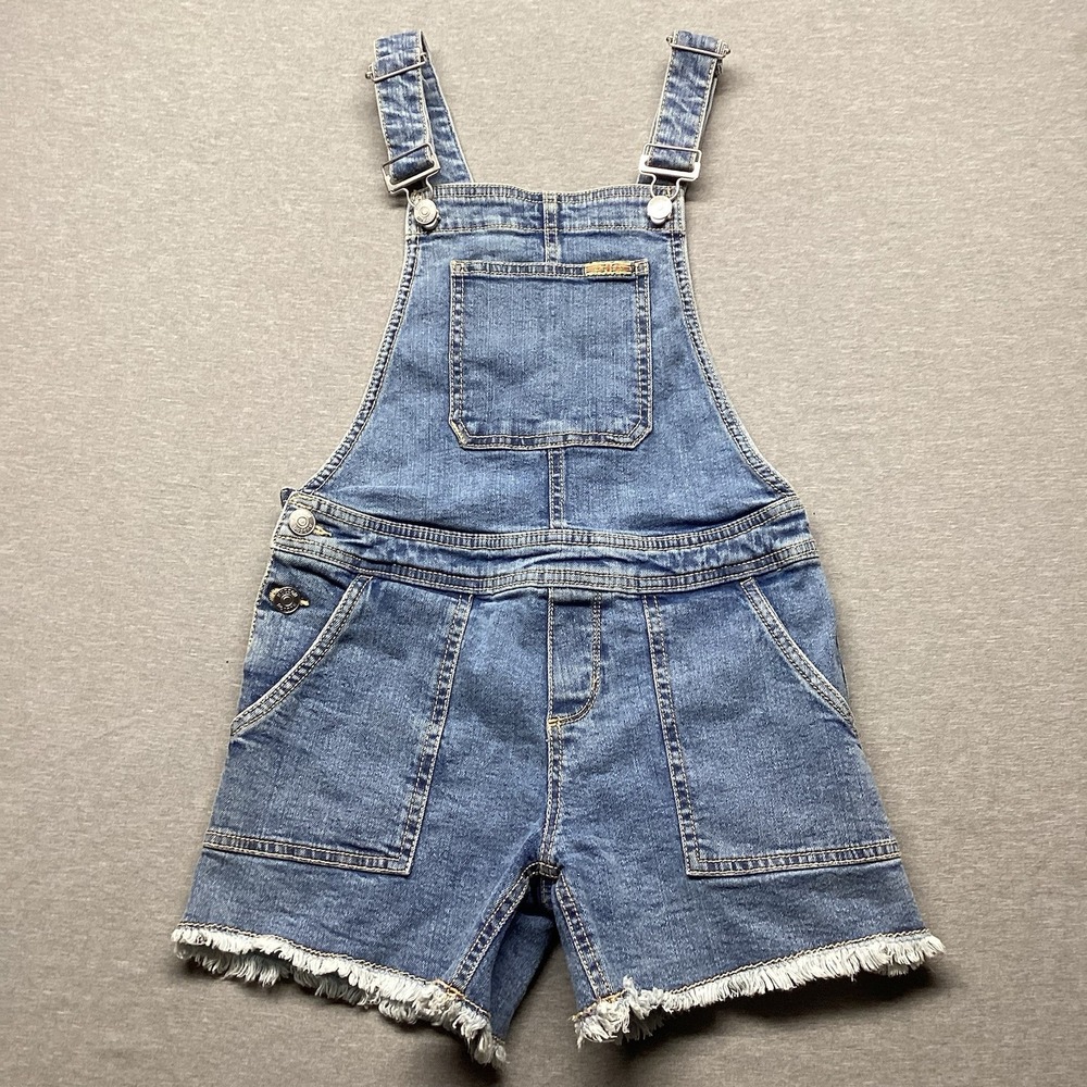 Hudson Denim Jean Overalls Shortall Bib Kids Size 12 Distressed Frayed Hem